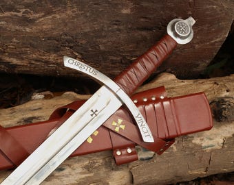 Handgemaakt Tempeliers-langzwaard – koolstofstaal Faithkeeper-zwaard met schede