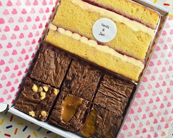 Victoria Sponge Cake & Luxury Brownie Letterbox Gift - Birthday Treat Box - Thinking of You Present - Mothers Day Gift