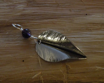 Nickel Leaf Pendant - Beaded - Fold Form (L030)