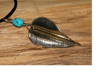 Nickel Leaf Pendant - Beaded - Fold Form (L065)