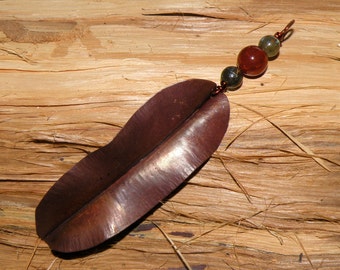 Copper Leaf Pendant - Beaded - Fold Form (06)