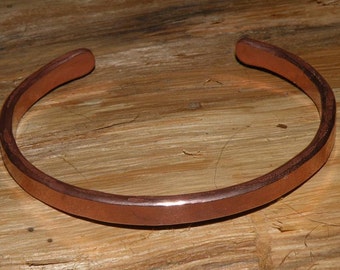 Rugged Copper Bracelet - 1/4" Wide - Narrow - Rustic Hand Forged (B060)