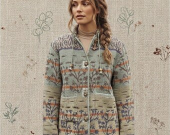 Flashback Tapestry Jacket Sage Green Southwest Boho Art Whimsical Medium Vintage