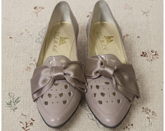 Escarpins Delman à petits talons en cuir beige, pointure 37 (7 N), style Coquette vintage Academia Regencycore