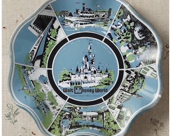 Walt Disney World Candy Dish Glass Bowl Blue Magic Kingdom Vintage Souvenir MCM