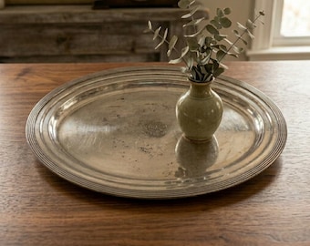 Vintage B.S.C.E.P. Silverplate Platter Tray 16", 1940s Nickel Silver Monogrammed Oval Server,   Grandmillenial Coquette Decor, 1930s 1950s