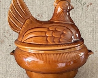 Hen on Nest Casserole Dish Brown Farmhouse Fall Autumn Thanksgiving Vintage
