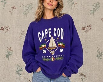 Graphic Sweatshirt Cape Cod Purple Crewneck Coastal Grandpa 90s Dad Vintage XL