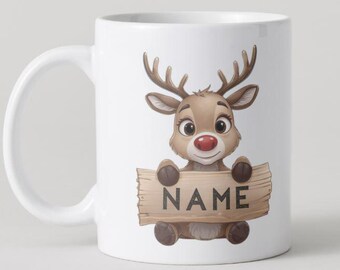 Cute Reindeer Christmas Mug: Customizable Winter Gift