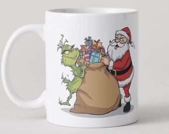 Christmas Celebration 325ml MUG: Santa and Grinch - Customizable Winter Gift for Family and Friends