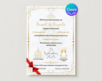Golden Wedding Invitation Template: A5 and A6 Elegance and Simplicity for an Unforgettable Event