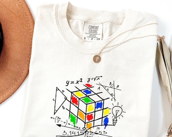 Comfort Colors® Rubiks Cube-shirt, retro puzzel-T-shirt, kleurrijk kubusshirt, geek cadeau-shirt, uniseks T-shirt, vintage puzzelshirt, wiskundenerd cadeau