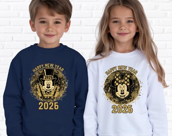 Disney Happy New Year Youth and Toddler Sweatshirt, Custom 2026 Hello T-Shirt, Mickey & Minnie Couple New Year Tee, Family  Party Sweatshirt