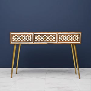 Consoletafel met lade en inlegwerk van been – elegante handgemaakte haltafel