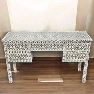 Consolle intarsiata in osso, realizzata a mano – Lussuoso tavolo d'ingresso in stile marocchino