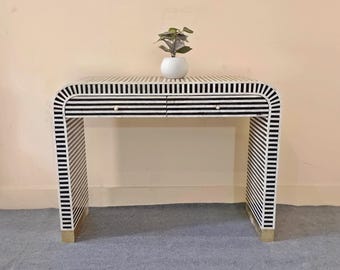 Mesa consola de hueso con incrustaciones para recibidor – Mesa de pasillo artesanal hecha a mano