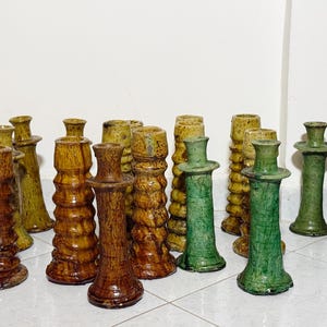 Juego de 4 portavelas Tamegroute de cerámica marroquí hecha a mano.