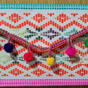 Handmade Embroidered Clutch - Colorful Ethnic Geometric Pattern Shoulder Bag