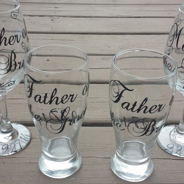 Wedding Parents of the Bride and Groom Personalized Glasses Set of 4 for the Mother and Father of the Bride and Groom