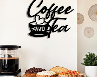 Arte mural metálico de café y té: Decoración de cocina moderna