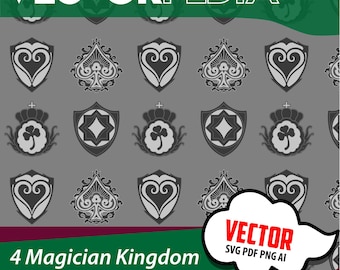 Paquete de logotipos vectoriales de Magician Kingdom: trébol, corazón, pica y diamante (descarga digital)