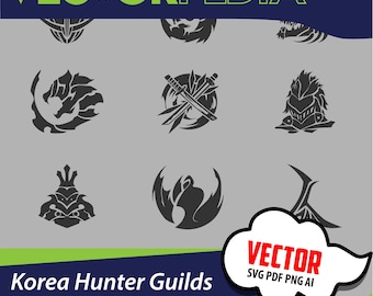 Paquete de logotipos vectoriales de gremios de cazadores de Corea / Anime de cazadores / SVG, PNG, Ai, PDF - Descarga digital instantánea