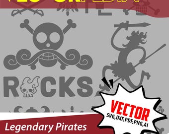 Paquete de logotipos vectoriales de Piratas Legendarios - Anime Jolly Roger / SVG, PNG, AI, PDF (Descarga digital)