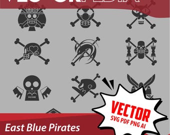 Paquete de logotipos de los Piratas del East Blue - Anime Jolly Roger / SVG, PNG, Ai, PDF (descarga digital)