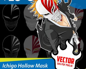 Máscara personalizada de Hollow Ichigo - Vector - Emblema de anime Shinigami SVG, PNG, Ai y PDF - Descarga digital instantánea