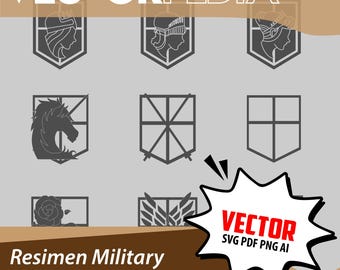 Paquete de vectores de regimientos y cuerpos militares: logotipos de anime en formatos SVG, PNG, Ai y PDF. Descarga digital instantánea.