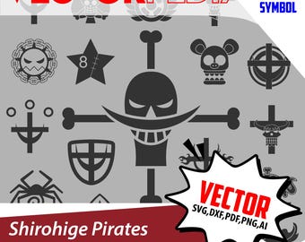 Paquete de logotipos vectoriales de la Alianza de Piratas de Barbablanca - Emblema de anime Jolly Roger / SVG, DxF, PNG, Ai, PDF (Descarga digital)
