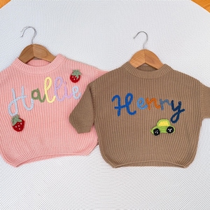 Custom Knit Baby Sweater with Embroidered Name, Personalized Newborn Jumper, Unique Baby Shower Gift from Auntie, Birthday Outfit