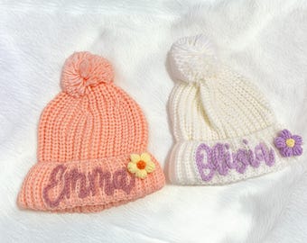 Custom Baby Name Beanie, Personalized Embroidered Winter Hat, Soft Yarn Infant Toddler Beanie, Newborn Baby Shower Gift, Gift Ready Present