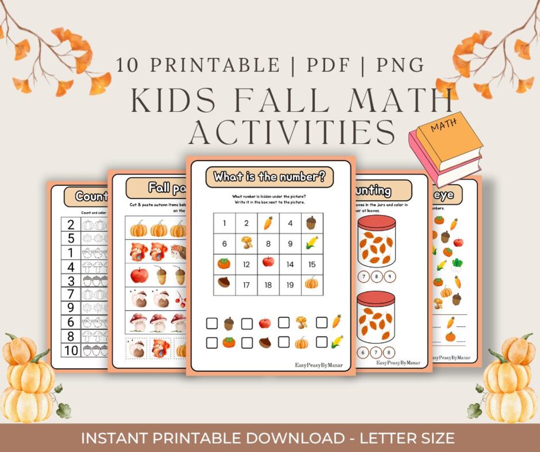 Fall Math Activities: Preschool & Kindergarten Worksheets (PDF) - Etsy
