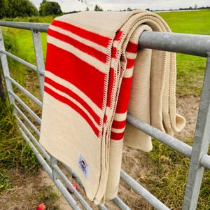 Vintage Dutch Wool Blanket: Navy & Red, Heavyweight Throw (77x88 in