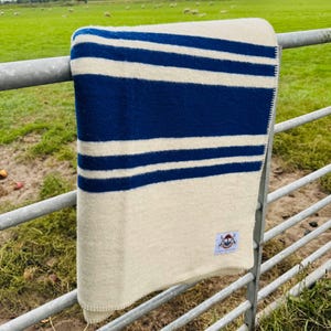 Vintage Dutch Wool Blanket: Navy Blue, Heavyweight Throw (77x88 inches)