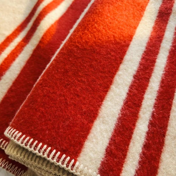 Vintage Dutch Navy Wool Blanket, Red & White Throw, Mid Century Style