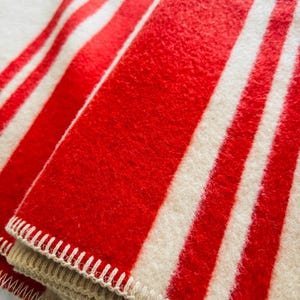 Vintage Dutch Navy Wool Blanket, Red & White Throw, Mid Century Style