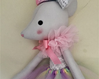 Ballerina Mouse Doll, Rag Doll, Cloth Doll, Ballerina Gift