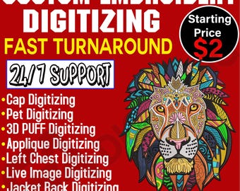 custom embroidery digitizing, logo digitizing, live image Digitize, convert to dst , pes , emb ,