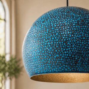 Handgehämmerte Hängeleuchte aus Blauem Kupfer - Moderne Hängelampe