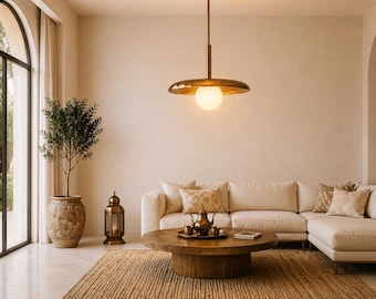 Lampada a sospensione a forma di piattino in rame: lampada a cupola rustica