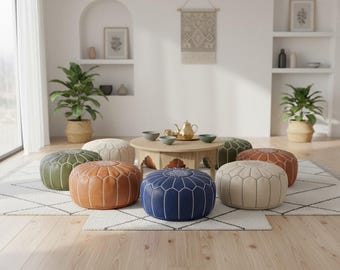 Handmade Moroccan Leather Pouf Ottoman