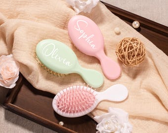 Personalized Mini Hair Brush,Custom Name Wet Dry Air Cushion Comb,Travel Hairbrush,Girls Birthday Party Favor,Baby Shower Gift for Kids