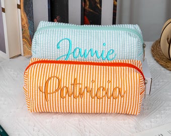 Personalized Seersucker Pencil Case,Embroidered Name,Kids Christmas Gifts