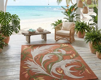 Hand Tufted Wool Floral Rug, Art Nouveau Botanical Area Rug, Luxury Living Room Decor