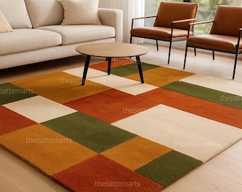 Geometric Hand Tufted Wool Rug – Mid Century Modern Color Block Design