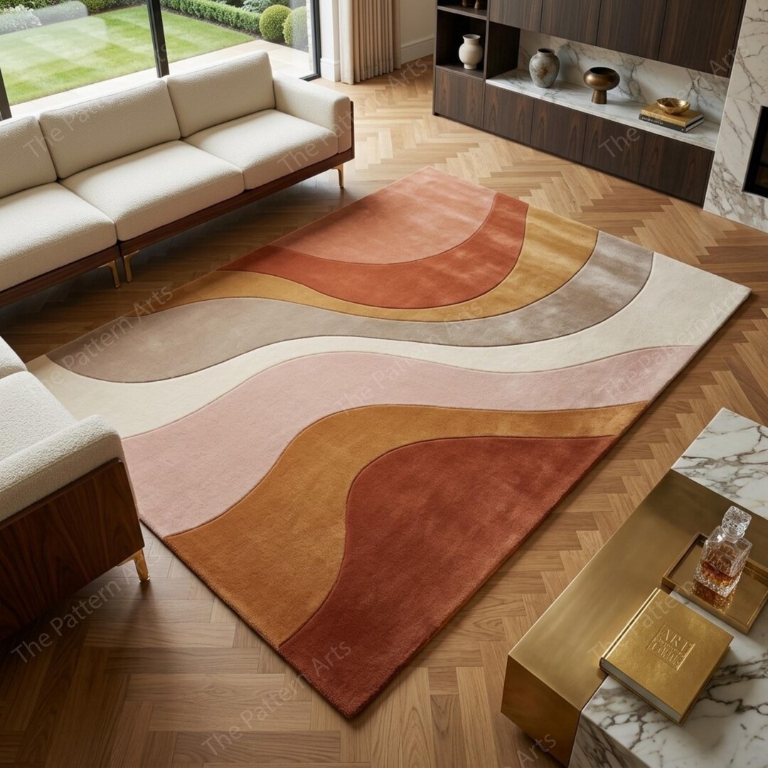 Modern Abstract Area Rug, Hand Tufted Wool Rug, Warm Earth Tone Rug ...