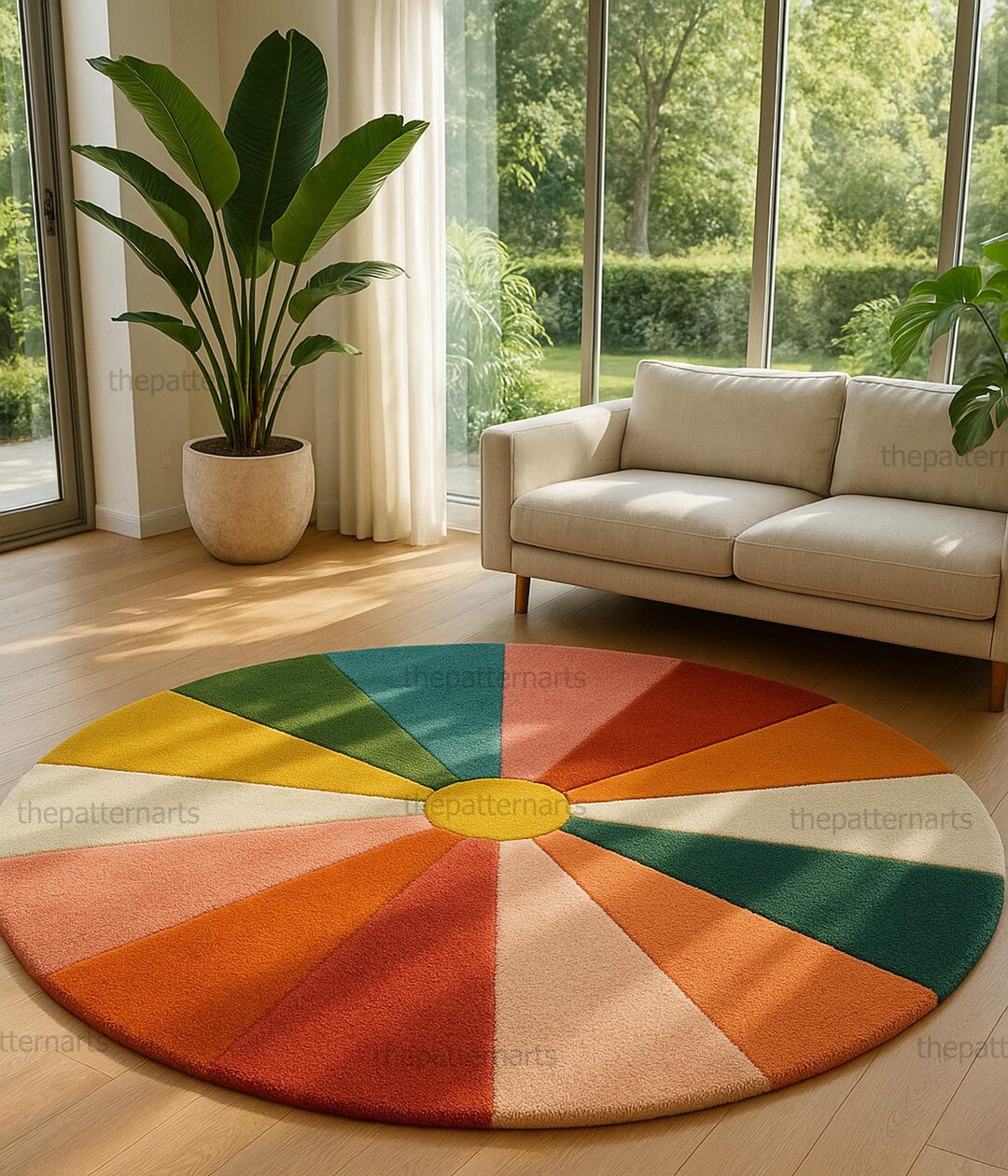 Color Wheel Round Rug, Geometric Playroom Carpet, Boho Living Room ...