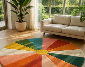 Color Wheel Round Rug, Geometric Playroom Carpet, Boho Living Room Decor